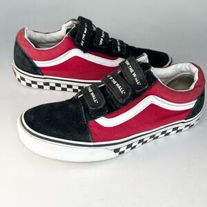 Vans V Logo Pop Off the Wall Canvas Suede Sneaker Shoe Black Red Women 9 Men 7.5